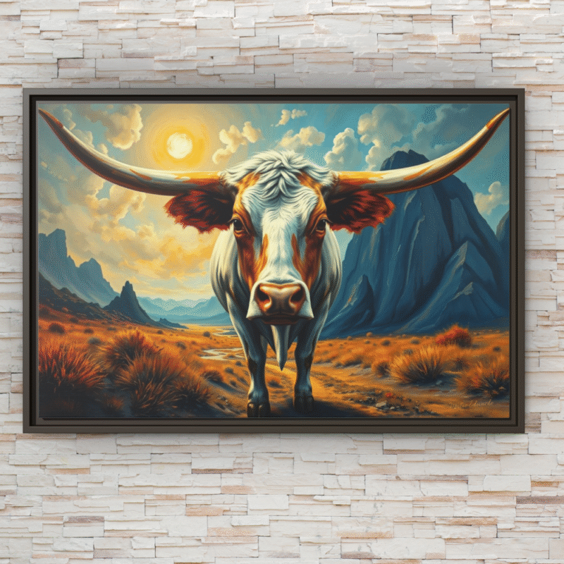 Highland Guardian | Texas Longhorn Framed Canvas Wall Art - Image 4