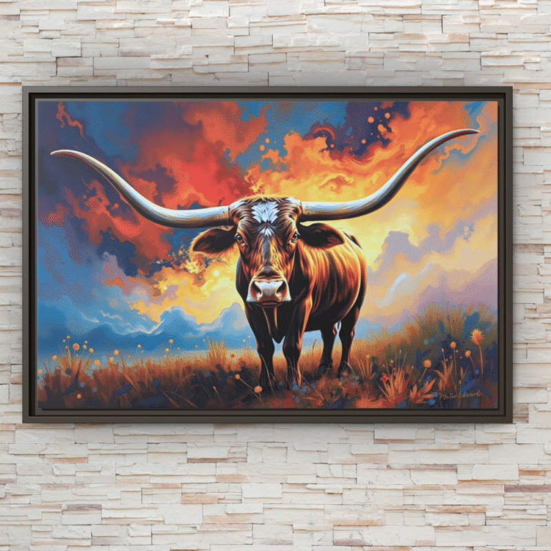 Sunset Longhorn | Western Wildlife Framed Canvas Wall Art - Image 2