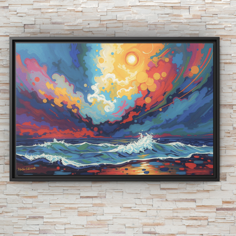 Aurora Tide | Vibrant Abstract Framed Canvas Wall Art - Image 2