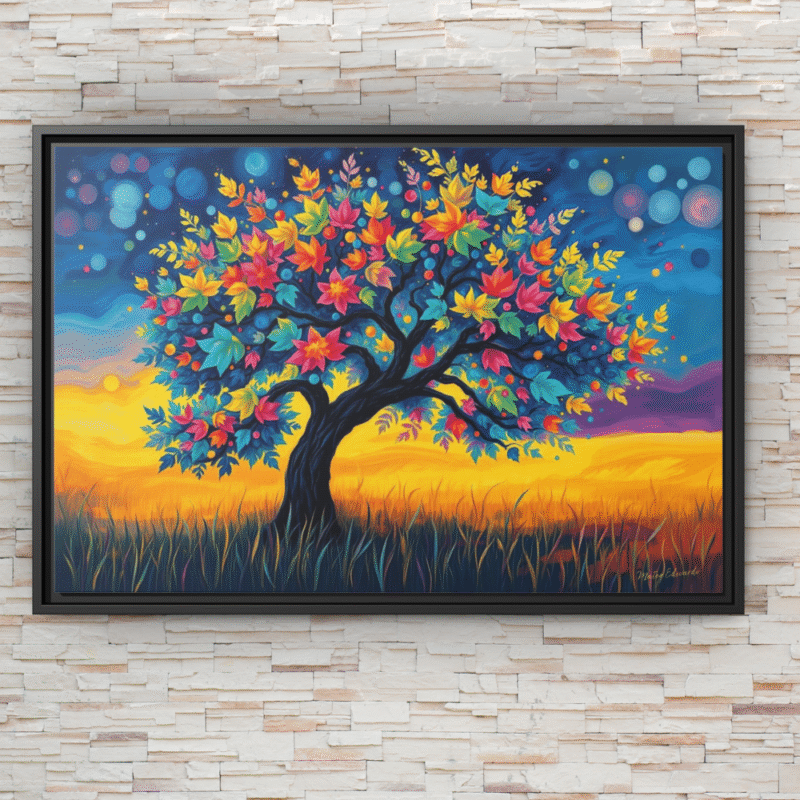 Rainbow Tree | Whimsical Fantasy Framed Canvas Wall Art - Image 2