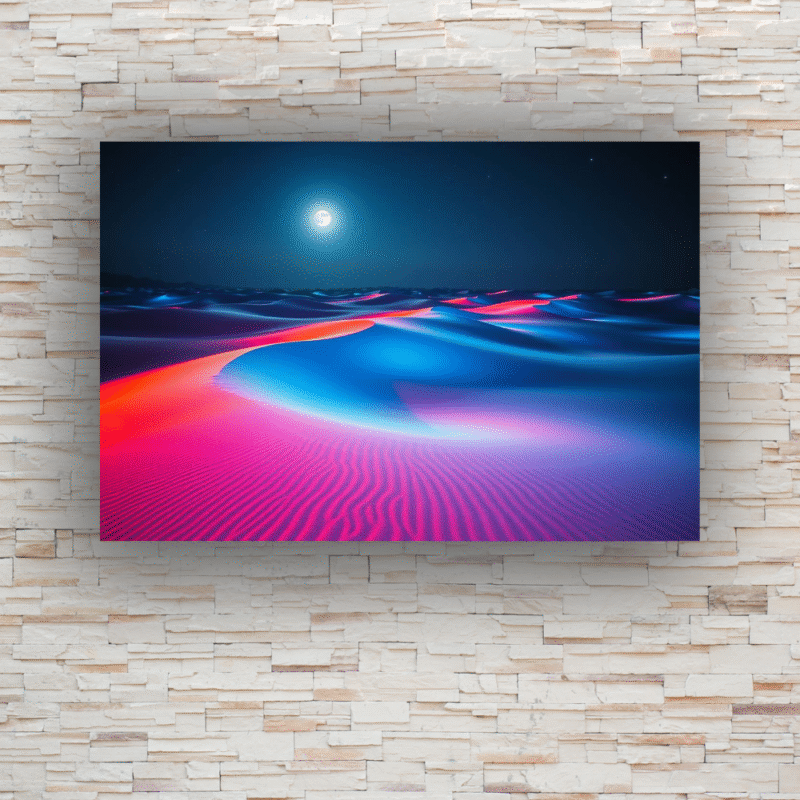 Neon Desert Moon | Glowing Sand Dunes Acrylic Wall Art - Image 3