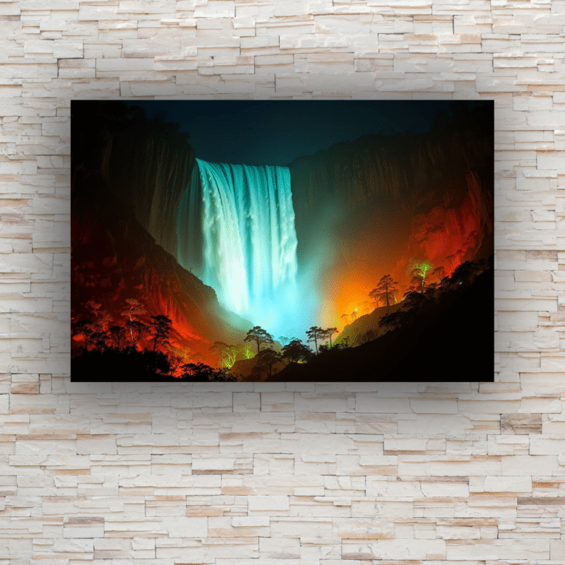 Mystic Falls Glow | Illuminated Waterfall Acrylic Art - Image 2