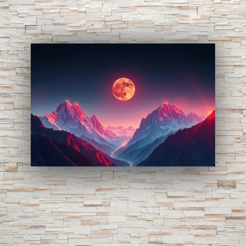 Crimson Moon Rising | Mountain Landscape Acrylic Wall Art - Image 2