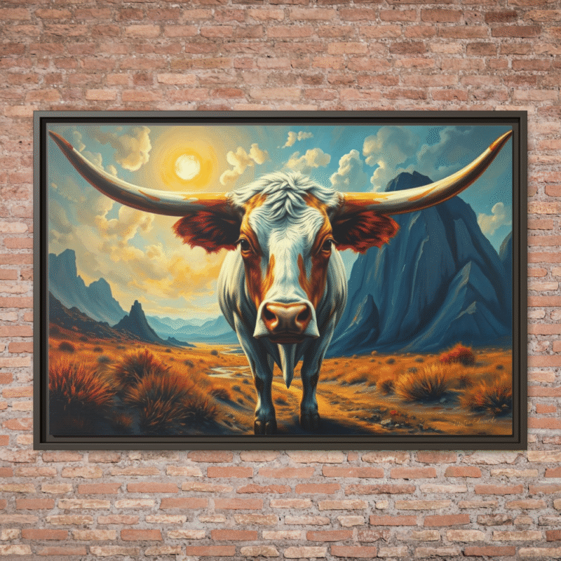 Highland Guardian | Texas Longhorn Framed Canvas Wall Art - Image 2