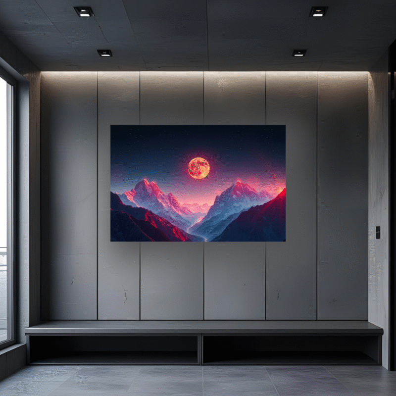 Crimson Moon Rising | Mountain Landscape Acrylic Wall Art - Image 3