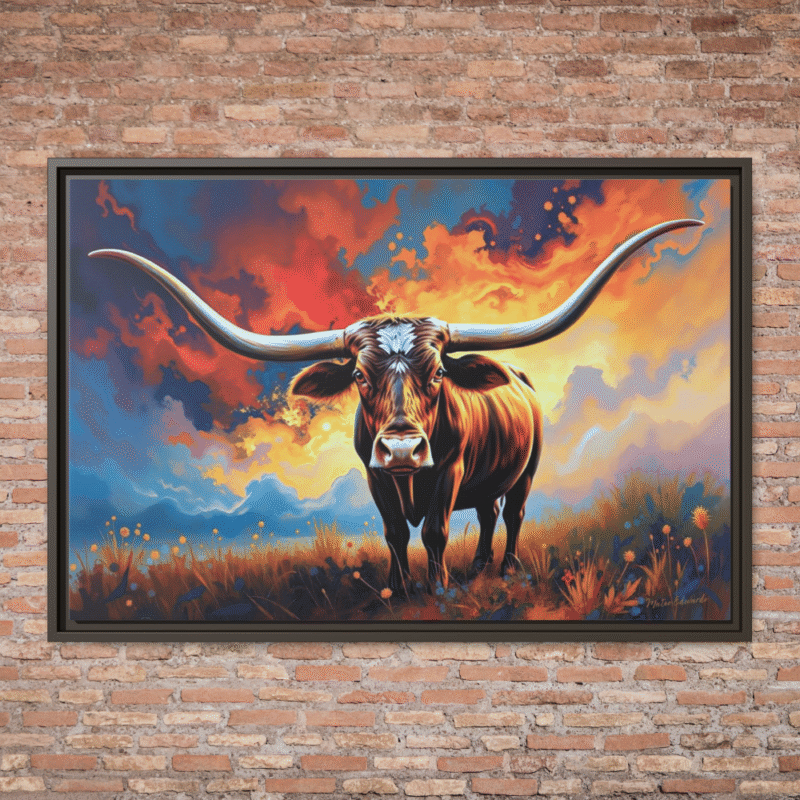 Sunset Longhorn | Western Wildlife Framed Canvas Wall Art - Image 4