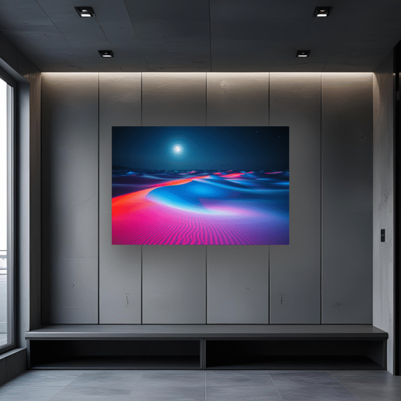 Neon Desert Moon | Glowing Sand Dunes Acrylic Wall Art - Image 2