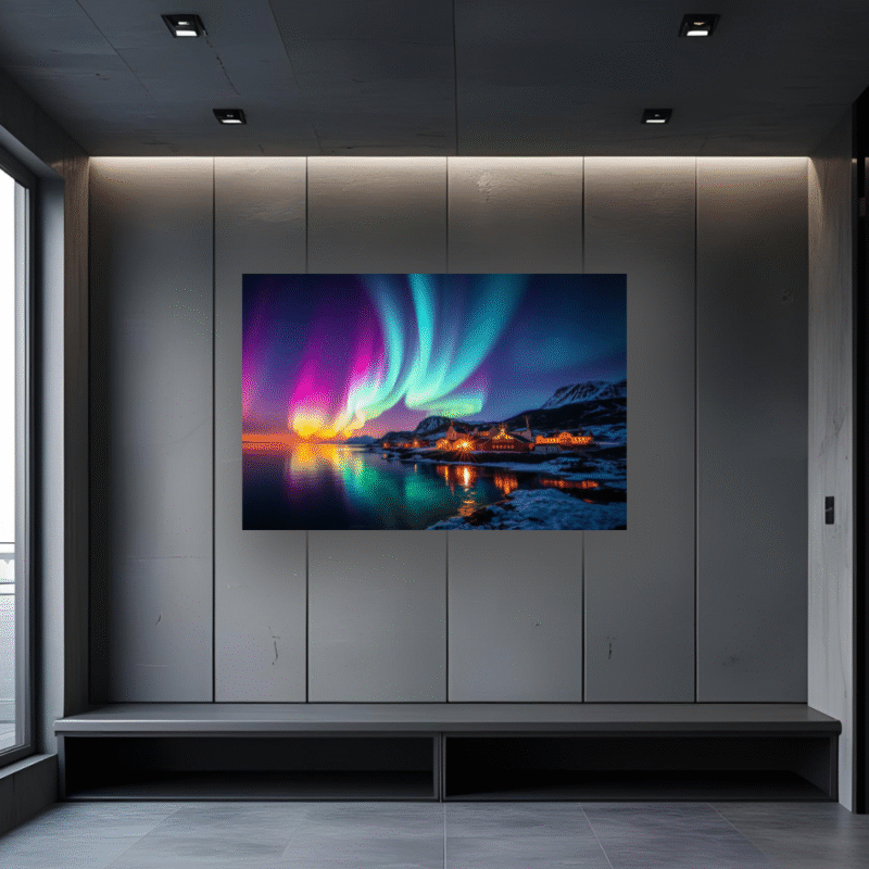 Rainbow Aurora Harbor | Arctic Village Acrylic Wall Art - Image 3