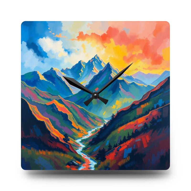 Alpine Reverie Impressionist Mountain Acrylic Wall Clock - Image 3