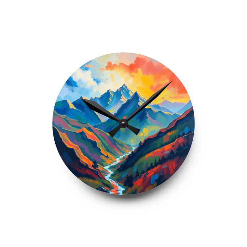 Alpine Reverie Impressionist Mountain Acrylic Wall Clock - Image 2
