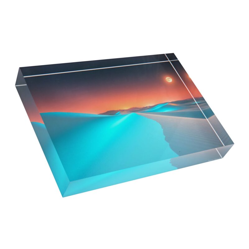 Turquoise Dune Moon | Blue Desert Sunset Acrylic Photo Block - Image 3