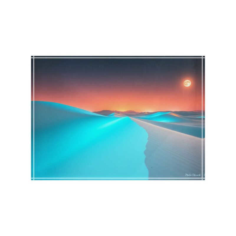 Turquoise Dune Moon | Blue Desert Sunset Acrylic Photo Block - Image 2
