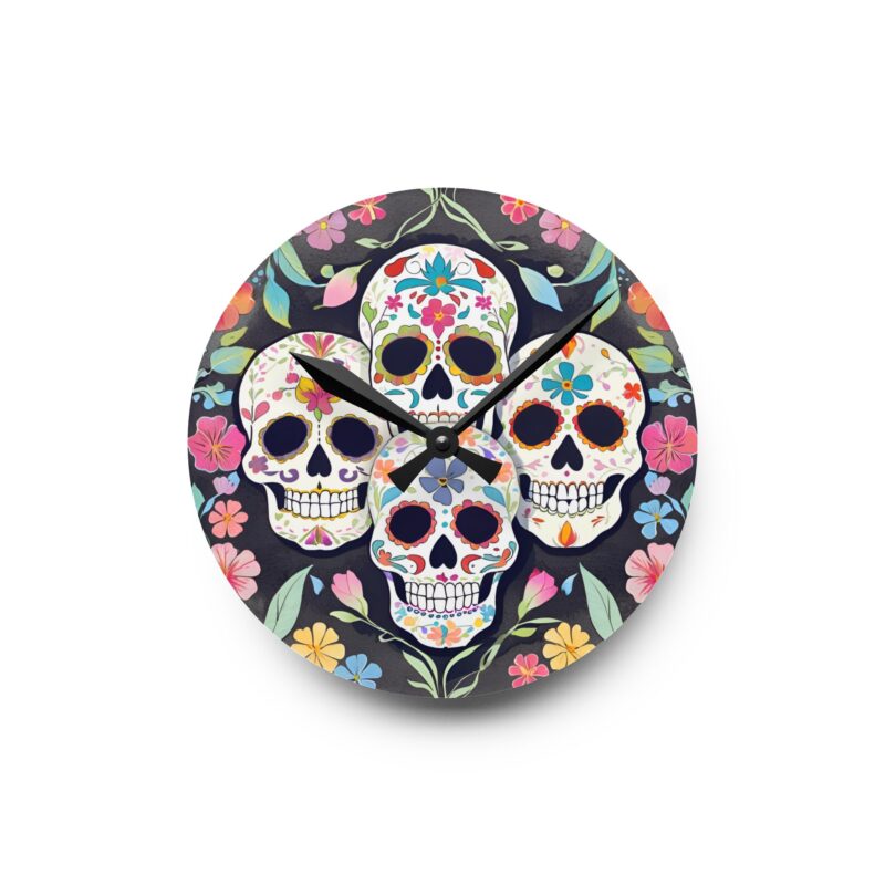 Dia de los Muertos Sugar Skull Acrylic Wall Clock - Image 2