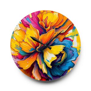 Chromatic Hibiscus Pop Art Acrylic Wall Clock