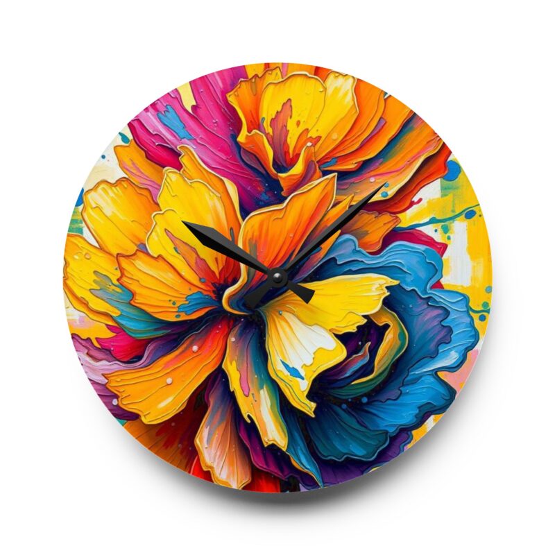 Chromatic Hibiscus Pop Art Acrylic Wall Clock