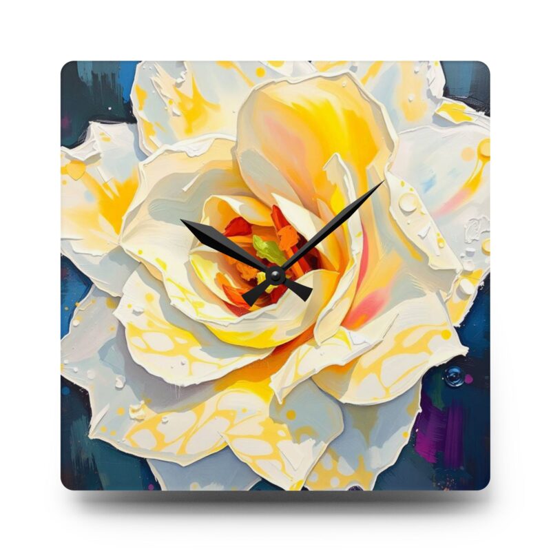 Ivory Bloom Impasto Rose Acrylic Wall Clock - Image 3
