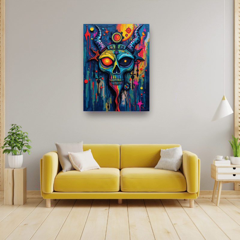 Solar Skull - Psychedelic Expressionist Canvas Wall Art - Image 5
