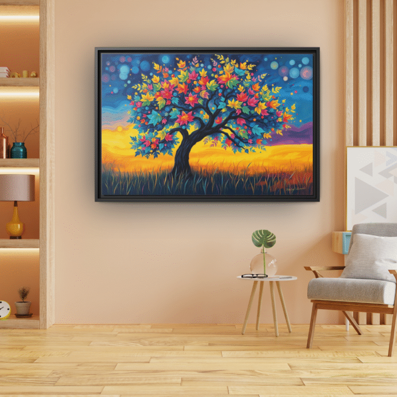 Rainbow Tree | Whimsical Fantasy Framed Canvas Wall Art - Image 7