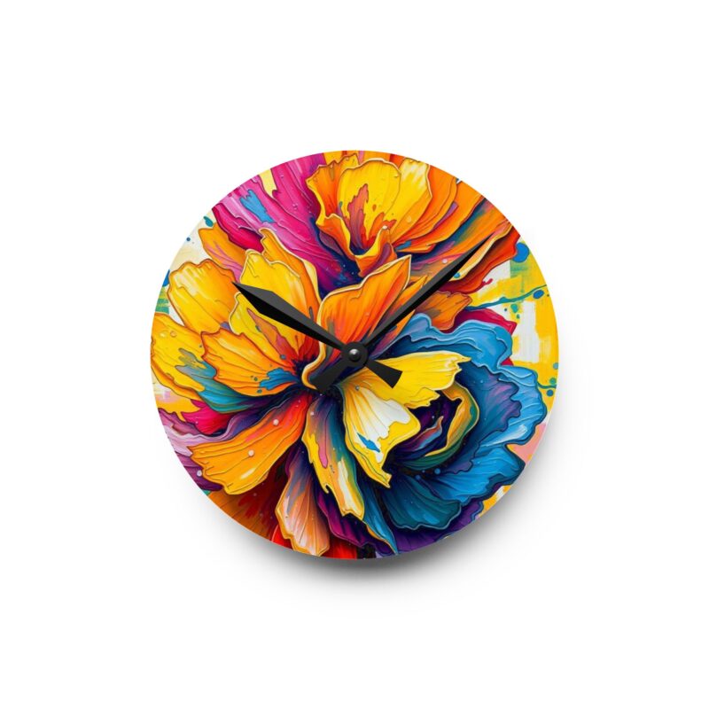 Chromatic Hibiscus Pop Art Acrylic Wall Clock - Image 2