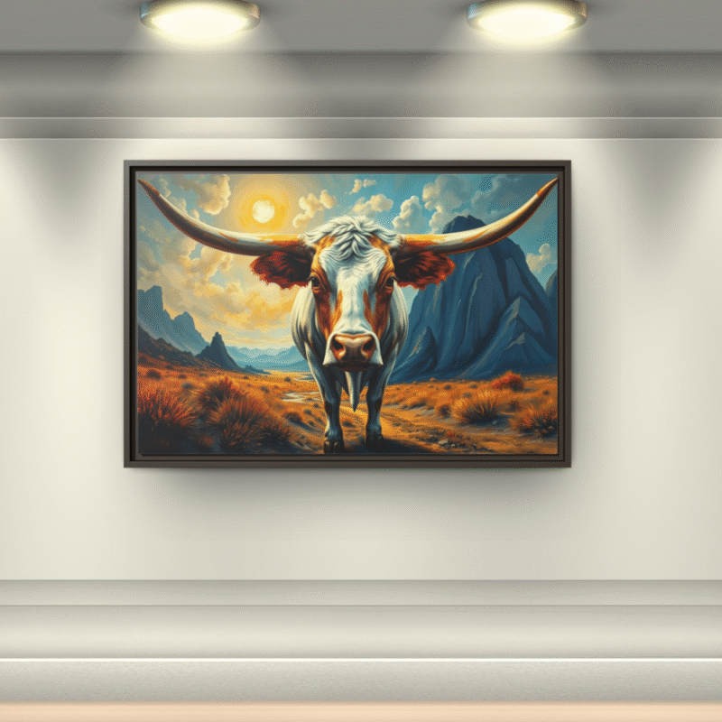Highland Guardian | Texas Longhorn Framed Canvas Wall Art - Image 7