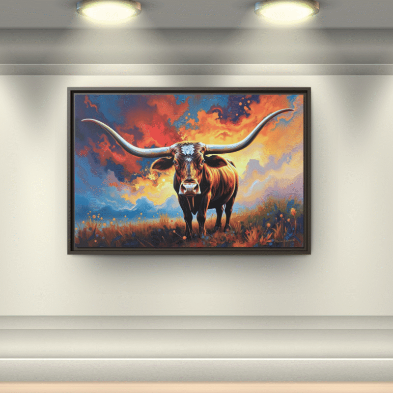 Sunset Longhorn | Western Wildlife Framed Canvas Wall Art - Image 7