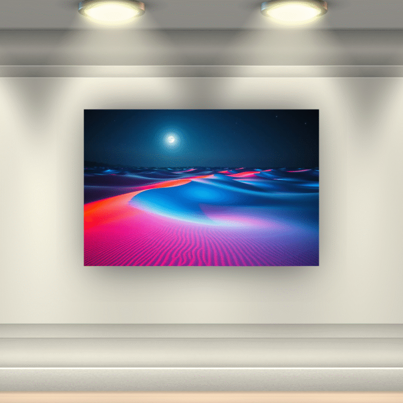 Neon Desert Moon | Glowing Sand Dunes Acrylic Wall Art - Image 6
