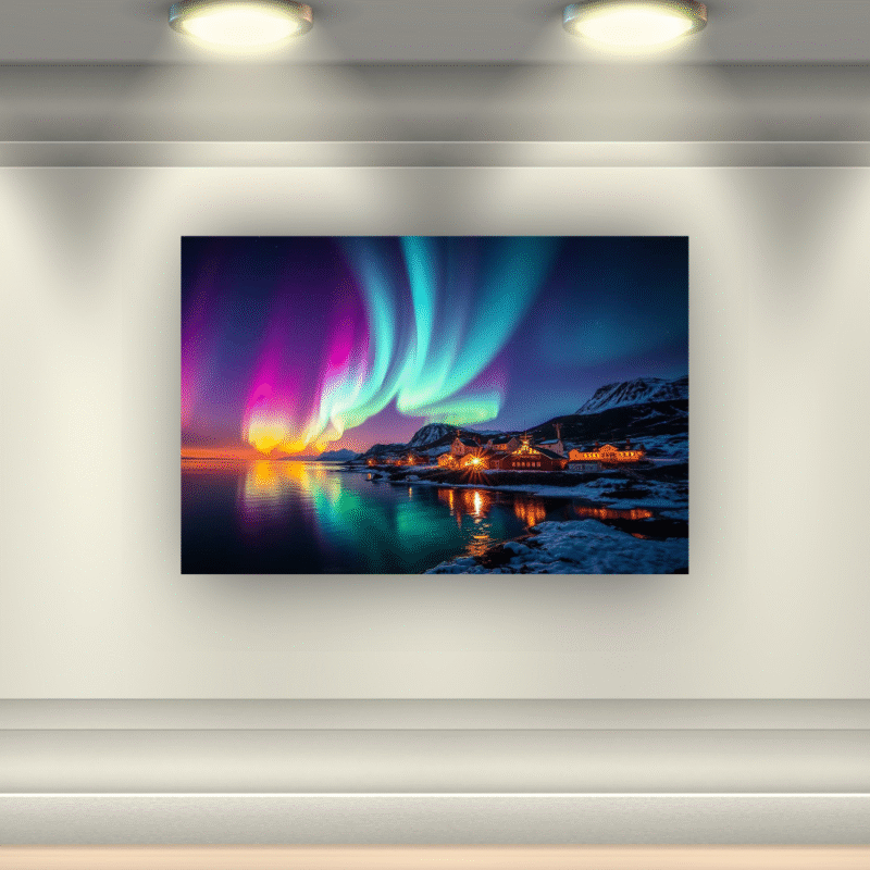 Rainbow Aurora Harbor | Arctic Village Acrylic Wall Art - Image 6
