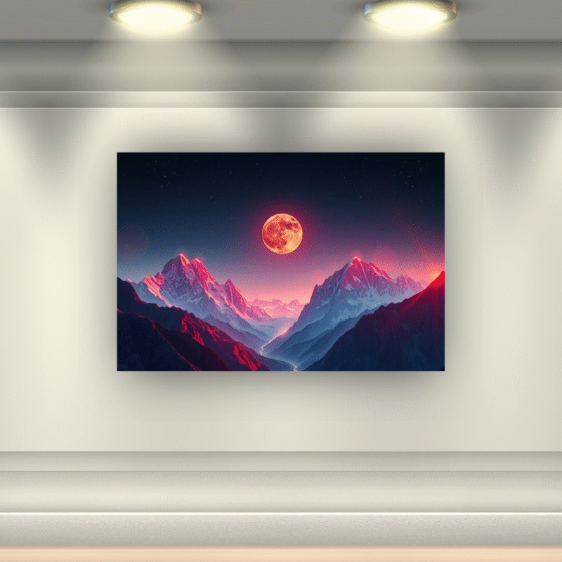 Crimson Moon Rising | Mountain Landscape Acrylic Wall Art - Image 6