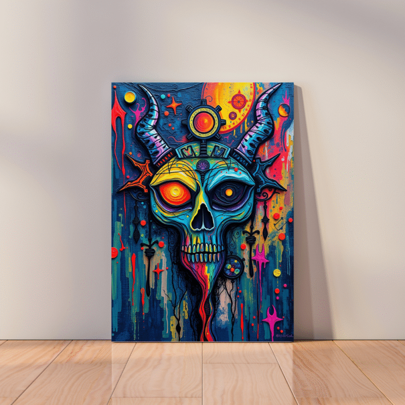 Solar Skull - Psychedelic Expressionist Canvas Wall Art - Image 4