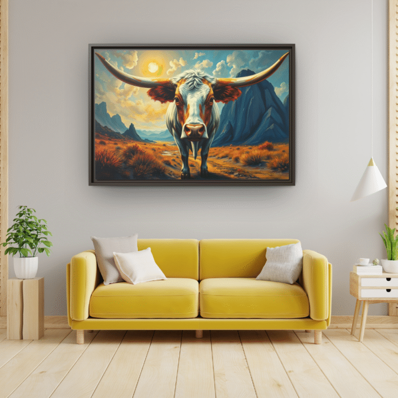 Highland Guardian | Texas Longhorn Framed Canvas Wall Art - Image 6