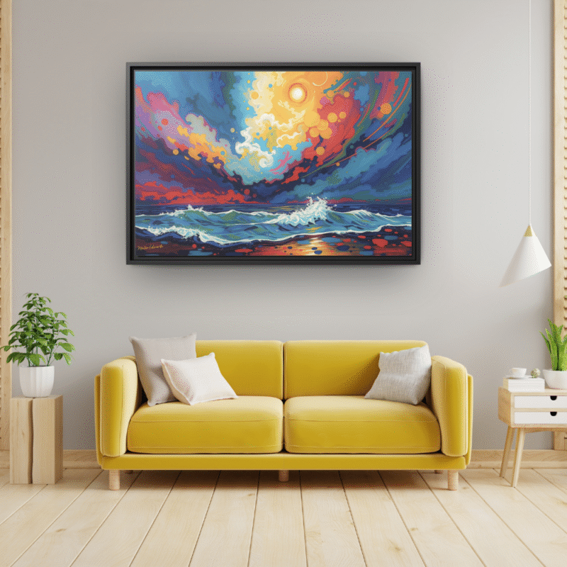 Aurora Tide | Vibrant Abstract Framed Canvas Wall Art - Image 5