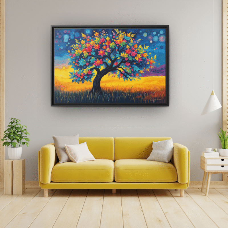 Rainbow Tree | Whimsical Fantasy Framed Canvas Wall Art - Image 5