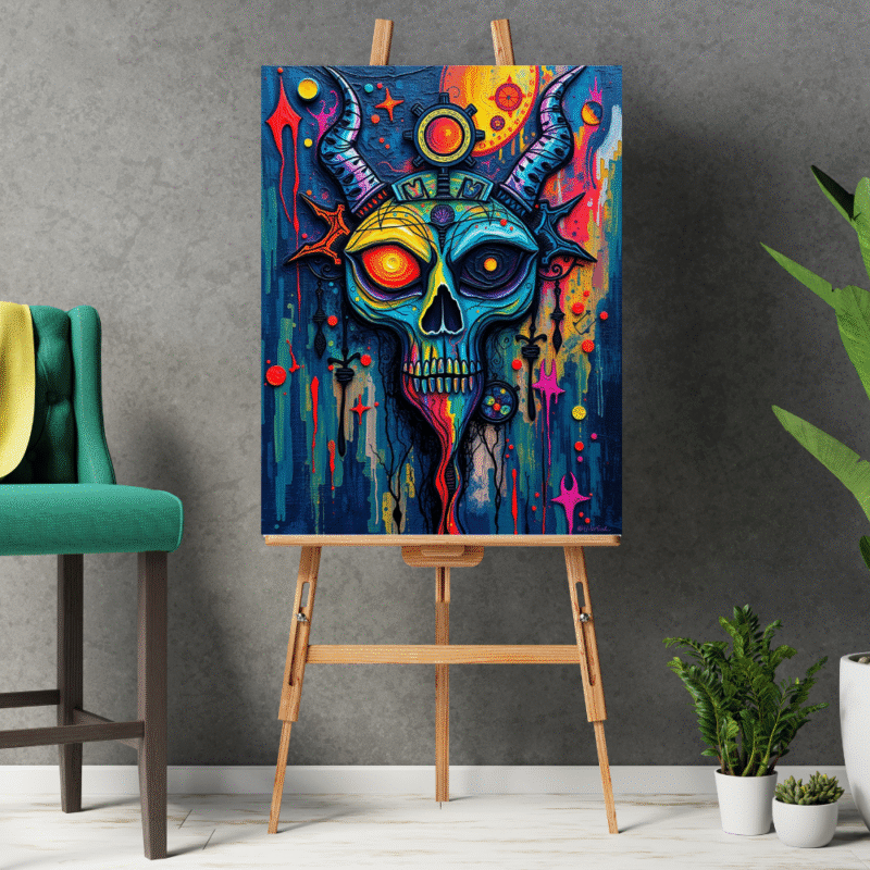Solar Skull - Psychedelic Expressionist Canvas Wall Art - Image 2