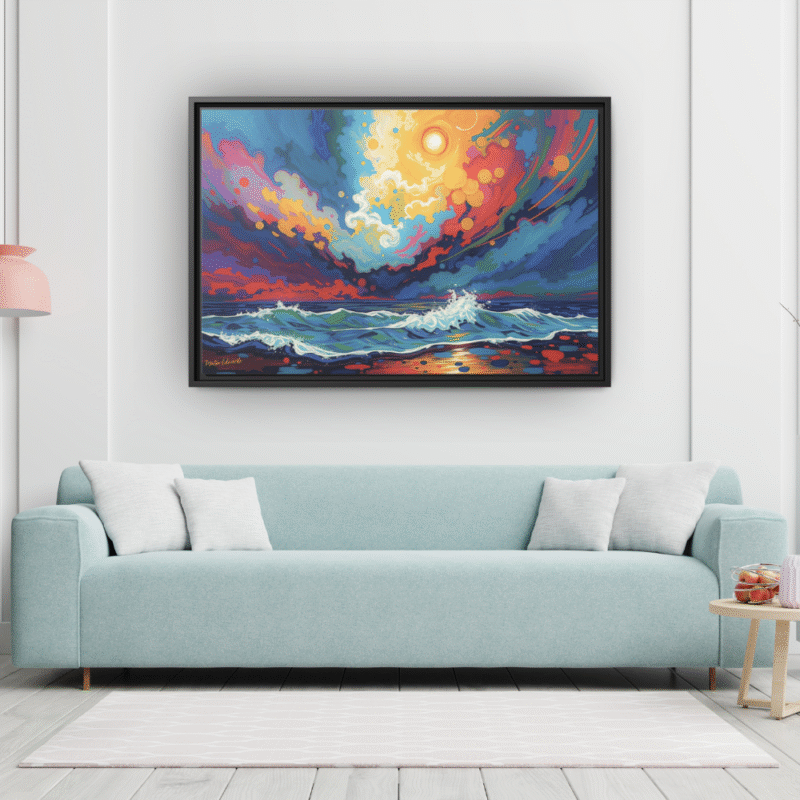 Aurora Tide | Vibrant Abstract Framed Canvas Wall Art - Image 3
