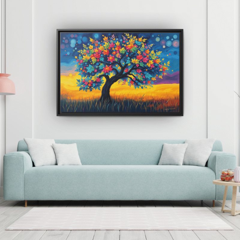 Rainbow Tree | Whimsical Fantasy Framed Canvas Wall Art - Image 3
