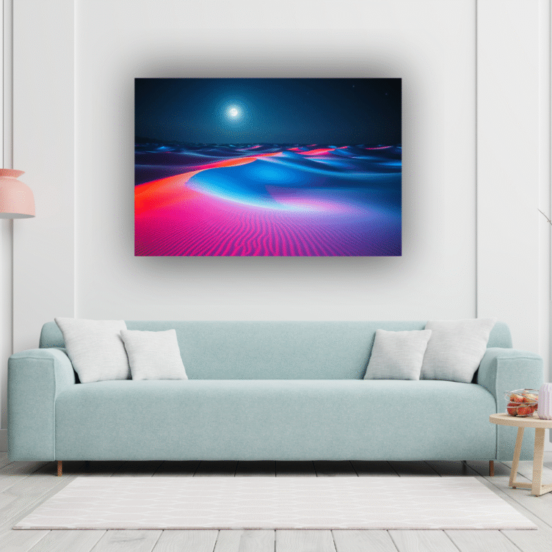 Neon Desert Moon | Glowing Sand Dunes Acrylic Wall Art - Image 5