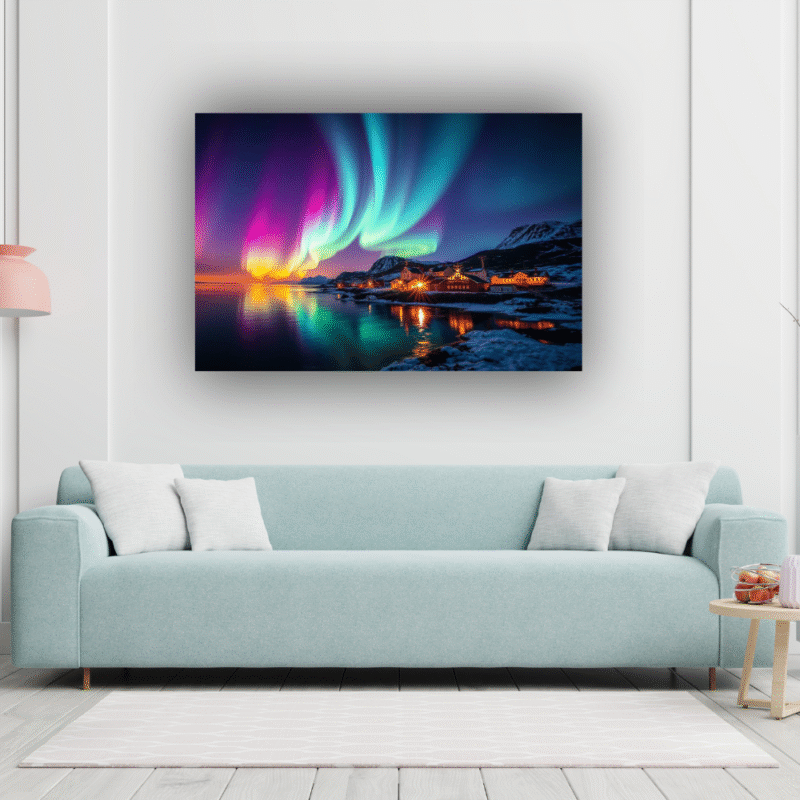 Rainbow Aurora Harbor | Arctic Village Acrylic Wall Art - Image 5
