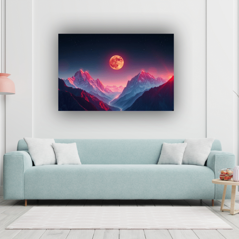Crimson Moon Rising | Mountain Landscape Acrylic Wall Art - Image 5