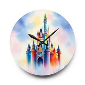 Glowing Palace Dreamscape Watercolor Acrylic Wall Clock