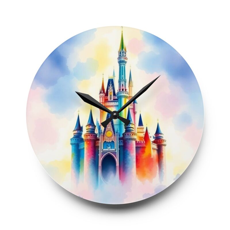 Glowing Palace Dreamscape Watercolor Acrylic Wall Clock
