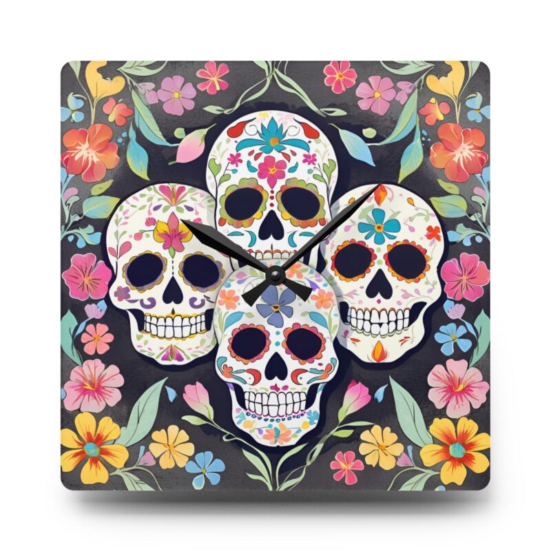 Dia de los Muertos Sugar Skull Acrylic Wall Clock - Image 3