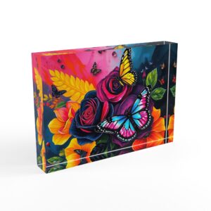 Butterfly Garden Bloom | Floral Fantasy Acrylic Photo Block