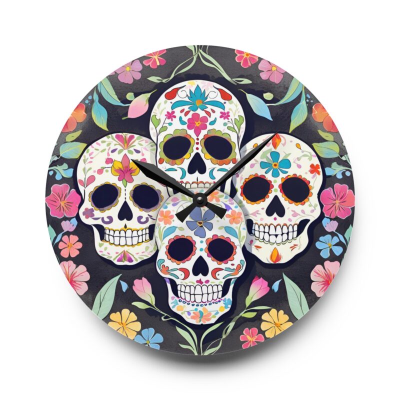 Dia de los Muertos Sugar Skull Acrylic Wall Clock