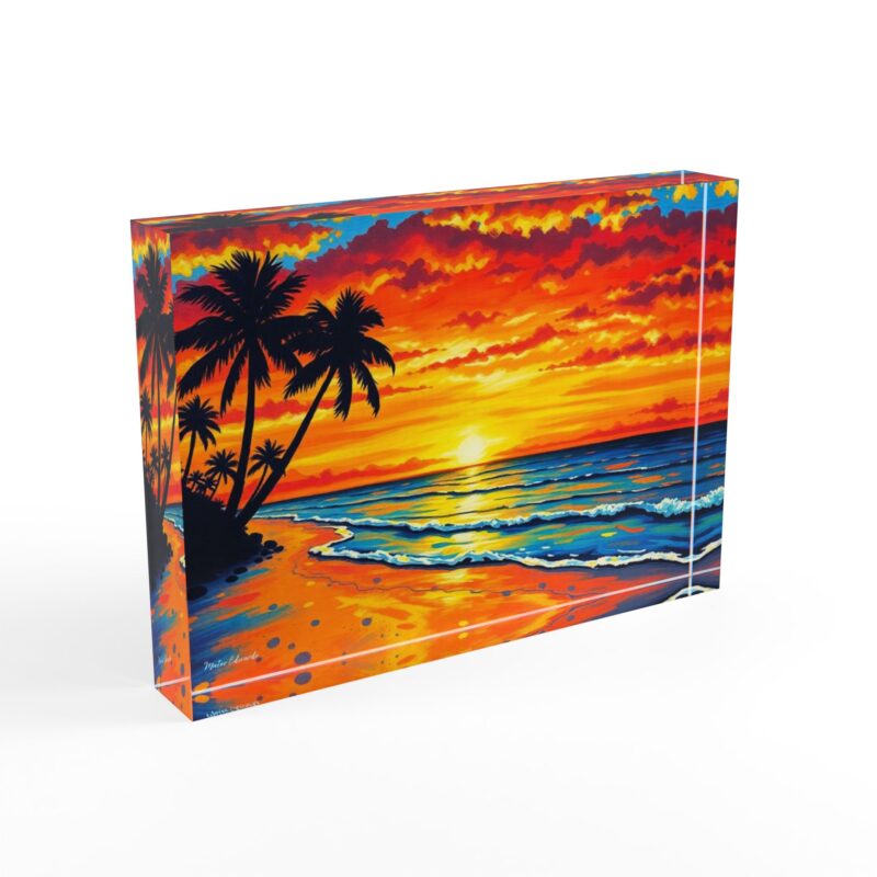 Tropical Sunset Waves | Palm Beach Acrylic Photo Block