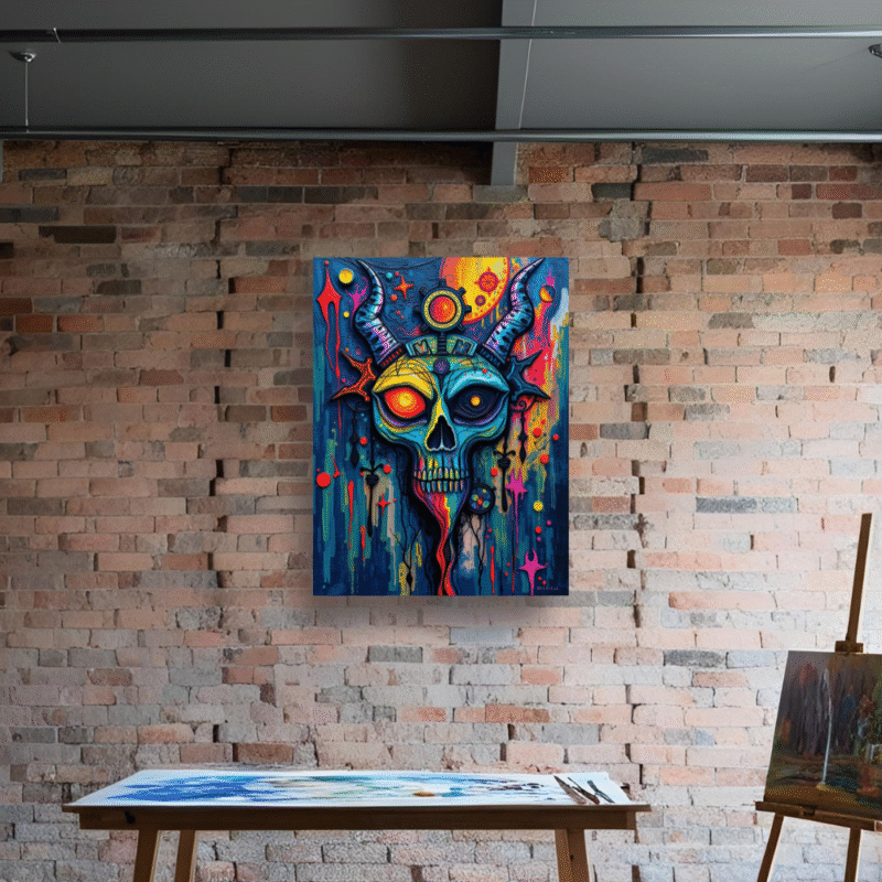 Solar Skull - Psychedelic Expressionist Canvas Wall Art - Image 3