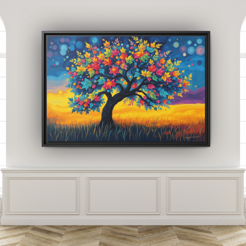 Rainbow Tree | Whimsical Fantasy Framed Canvas Wall Art - Image 4