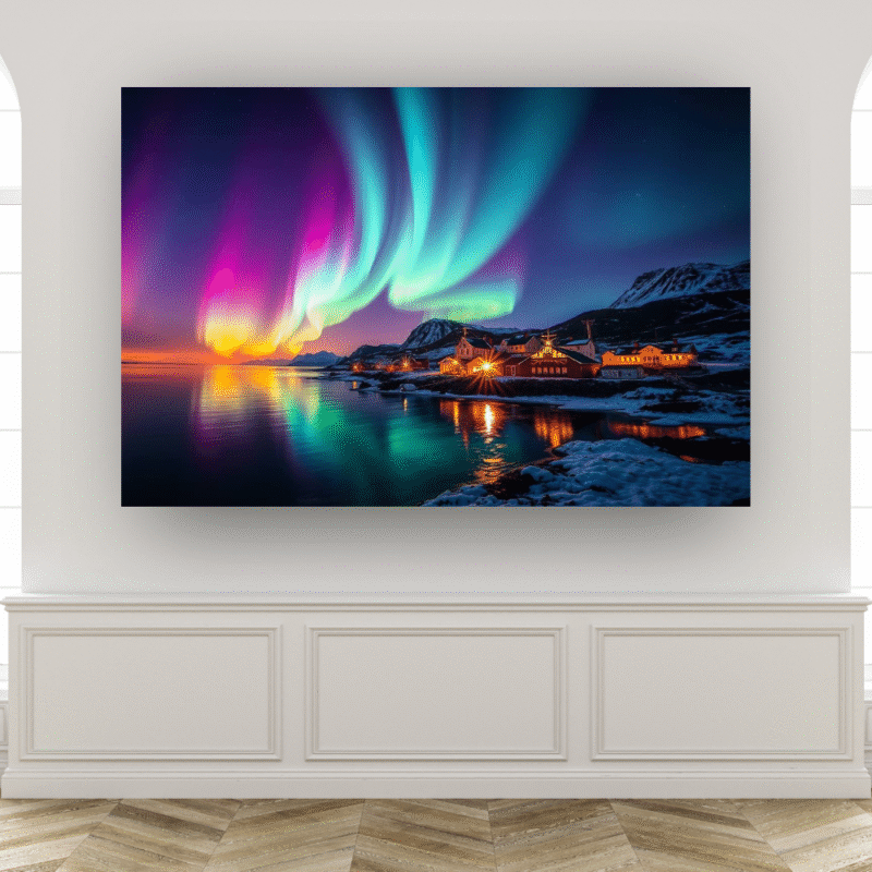 Rainbow Aurora Harbor | Arctic Village Acrylic Wall Art - Image 7