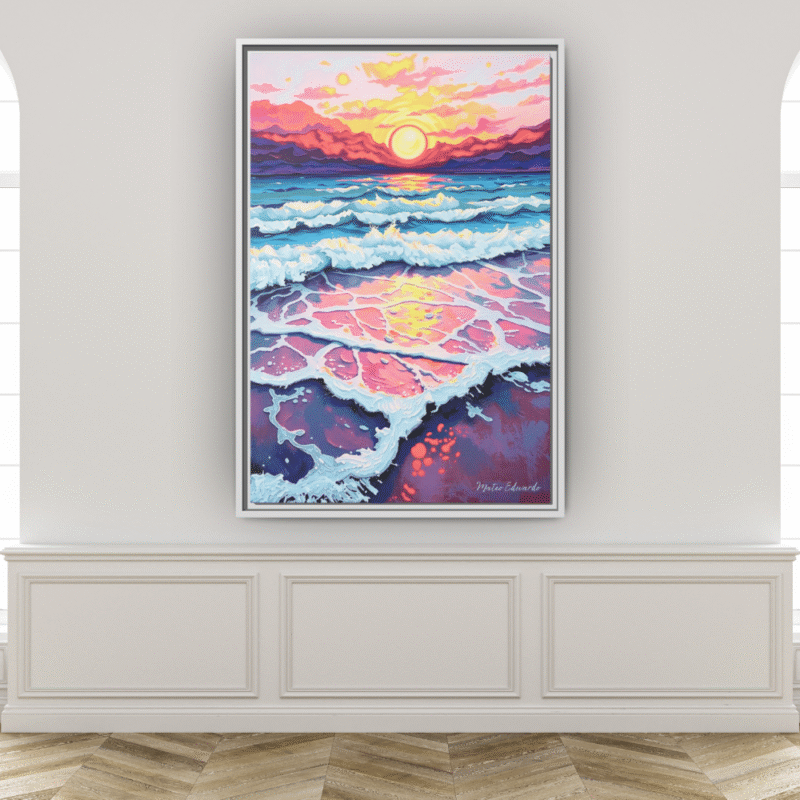 Sunset Reflections Over a Painted Sea - Contemporary Framed Canvas Wall Art - Image 6