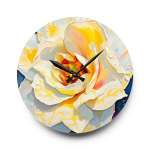 Ivory Bloom Impasto Rose Acrylic Wall Clock