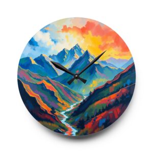 Alpine Reverie Impressionist Mountain Acrylic Wall Clock